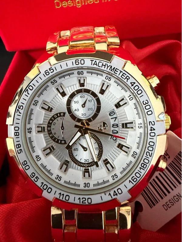 655 Aj 48mm GoldTone Statement Watch White Dial Presentation Box